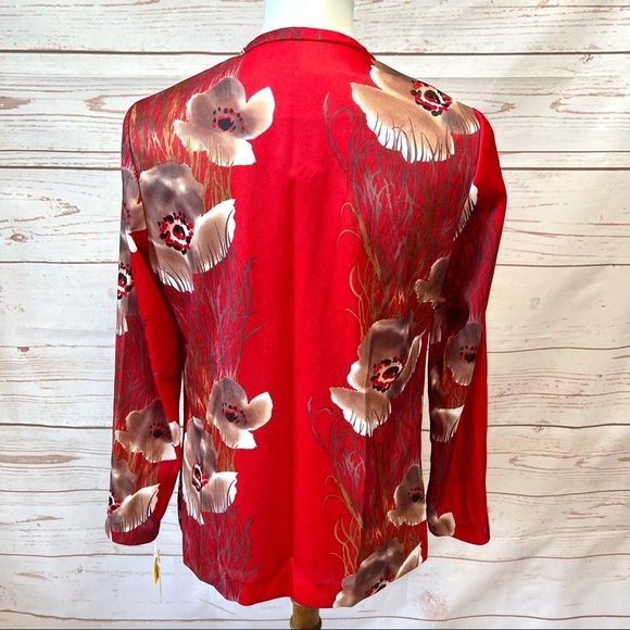 Vintage MCM Red Asian Floral Cardigan Jacket - Picture 5 of 6